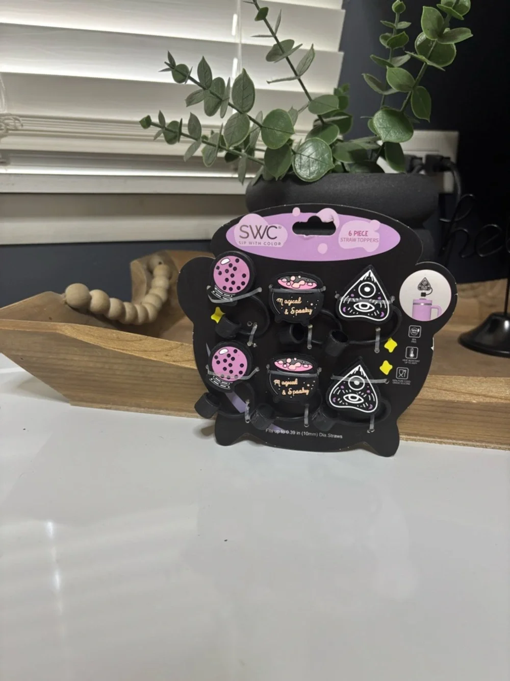 SWC Purple & Black Halloween Straw Toppers - 6 Piece Set